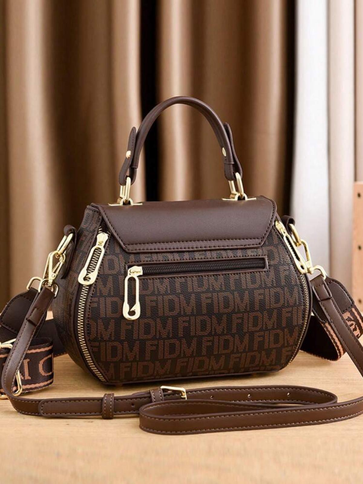 Vintage Letter Print Satchel Bag, Classic Colorblock Shoulder Handbag, Synthetic with Feature, Adjustable Strap, Zipper Closure, Polyester Lining, Edge Paint Detail, Occasion-Ready.
