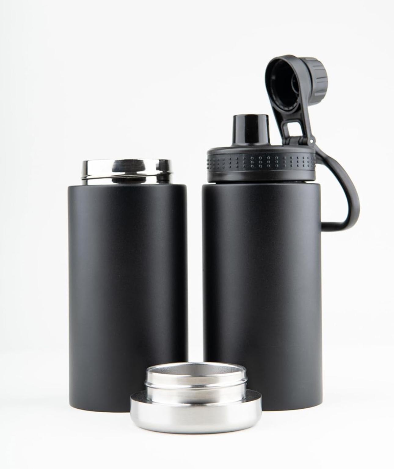 BENTO BOTTLE - Vacuum Insulated Stainless Steel Bottle for Coffee & Water, Hot & Cold Beverages, Easy Drink Lid, 32 fl oz (900 ml) (Two 16 oz Beverage Compartments).