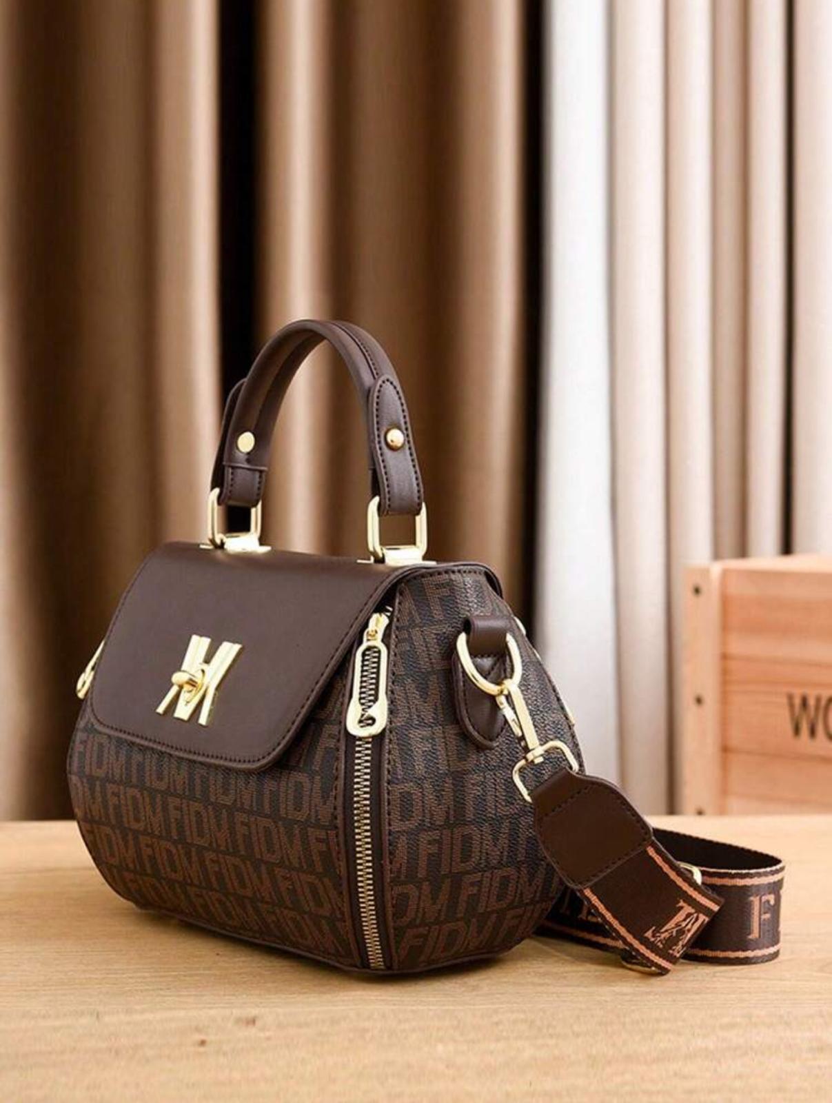 Vintage Letter Print Satchel Bag, Classic Colorblock Shoulder Handbag, Synthetic with Feature, Adjustable Strap, Zipper Closure, Polyester Lining, Edge Paint Detail, Occasion-Ready.
