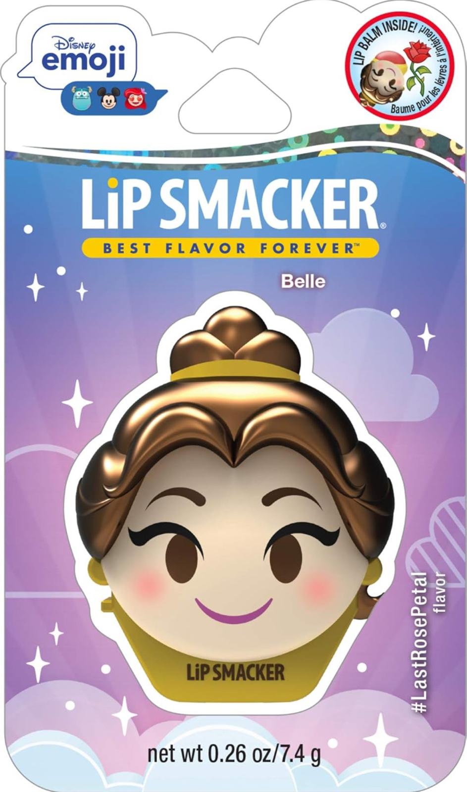Disney Beauty and the Beast Lip Smacker Emoji Flavored Lip Balm, Belle, Last Rose Petal, Clear, for Kids.